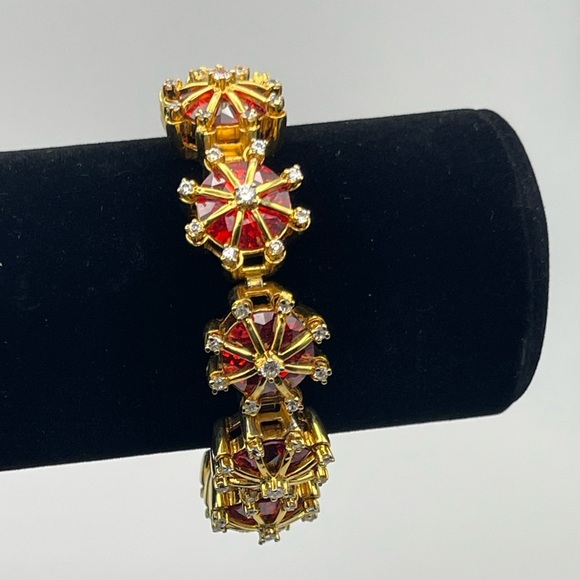 NWOT nOir Jewelry Gold Ton and Orange Red Statement Cage Bracelet - Picture 2 of 5